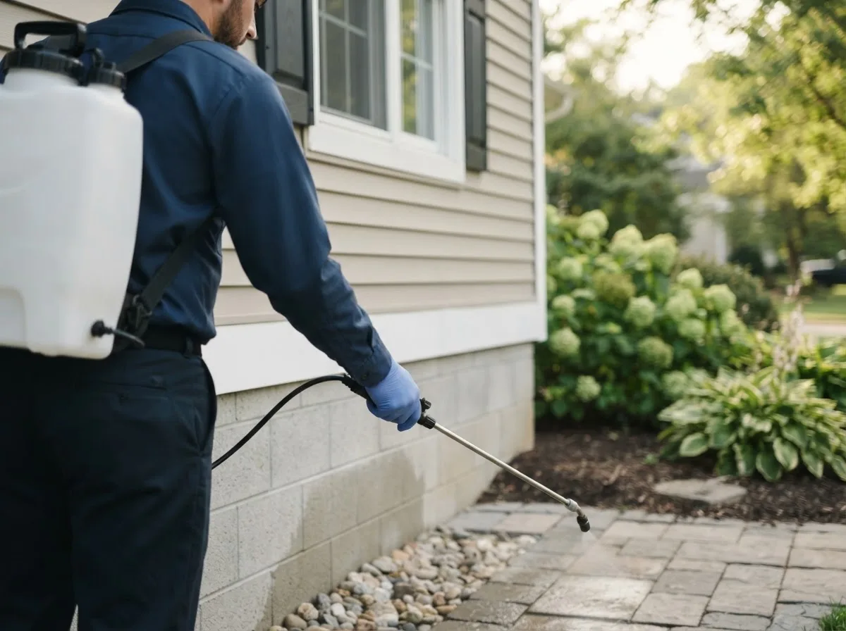 Pest control technician inspecting a home in Ophiem, IL